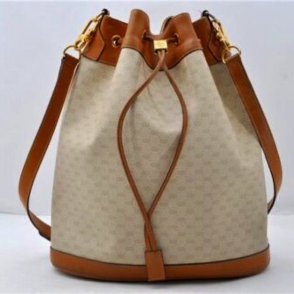 Gucci Handbags - GUCCI Micro GG PVC Leather Drawstring Shoulder Bag Ivory Brown